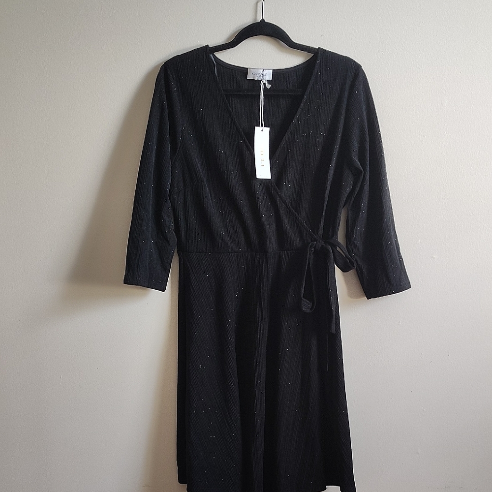 Gilli‎ Black Shimmer Faux Wrap Dress Plus Size